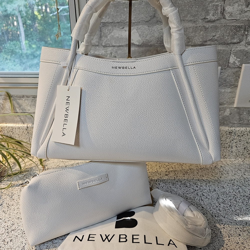 NWT NEWBELLA 2 PC White Women's Handbag Set With Travel Bag & Crossbody - Picture 2 of 14